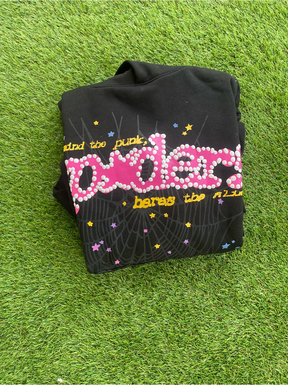 Black Graphic Hoodie with Pink Studded Text - Unbranded